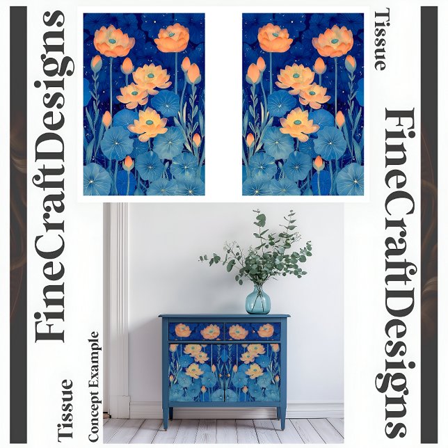  Orange Peach Flowers & Teal Decoupage L&R 154 Tissue Paper (Creator Uploaded)