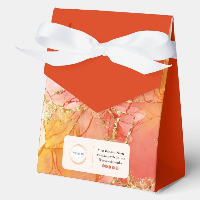 Orange Peach Gold Marble Small Business  Favour Box (Front)