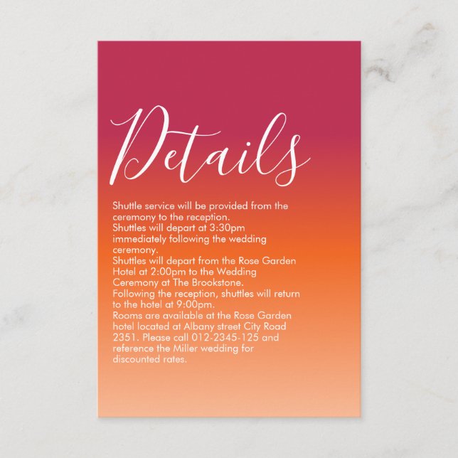 Orange Peach Maroon Sunset Modern Script Enclosure Card (Front)