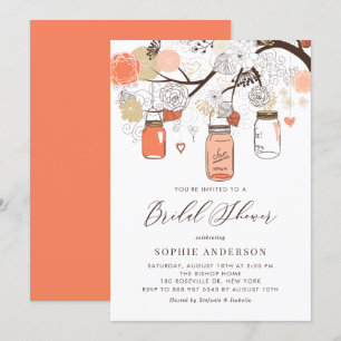 Orange Peach Mason Jars Bridal Shower Invitation