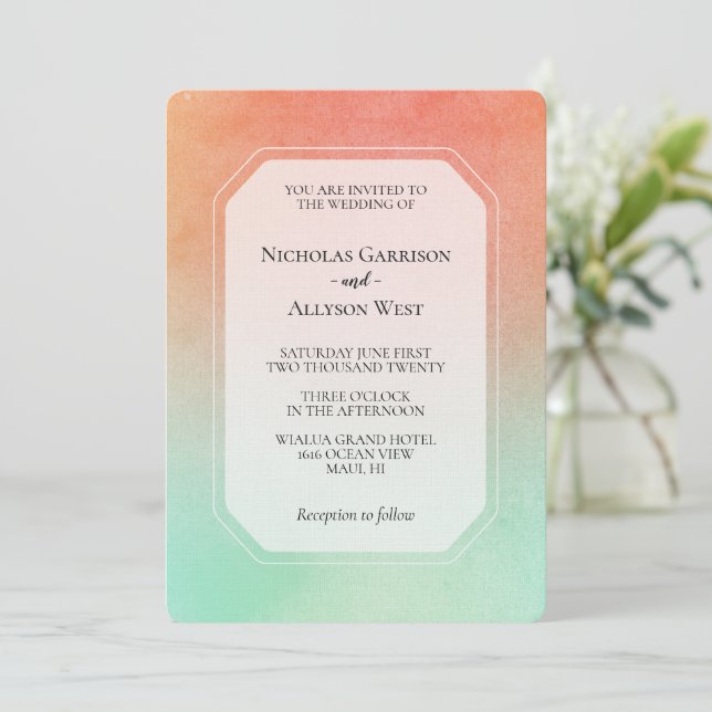Orange Peach Mint Wedding Invitation (Standing Front)