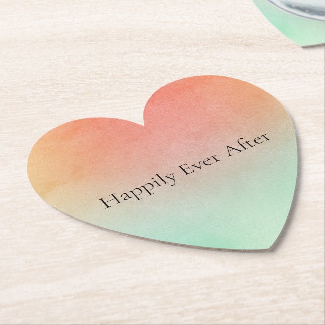 Orange Peach Mint Wedding Paper Coaster (Angled)