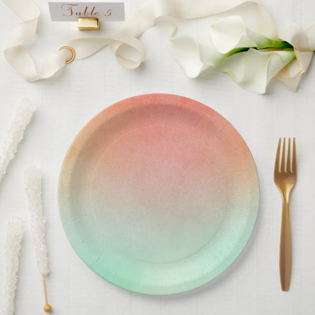 Orange Peach Mint Wedding Paper Plate (Wedding)