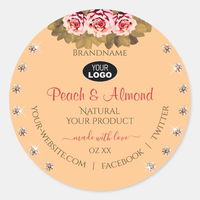 Orange Peach Product Labels Pink Roses Jewels Logo (Front)