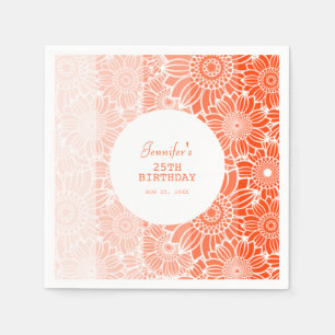 Orange Peach Stripes Floral Birthday Napkin