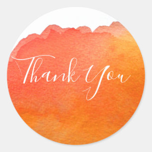 Orange peach Watercolor art Thank You Classic Round Sticker