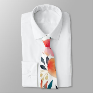 Orange & Peach Watercolor Floral Necktie