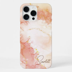 Orange Peach Watercolor Ink Glitter Customisable iPhone 16 Pro Max Case