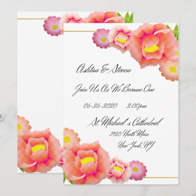 Orange & Peach Wedding Invitation (Front/Back)