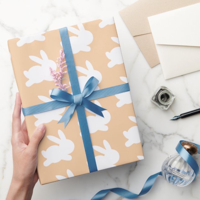 Orange Peach White Rabbit Pastel Wrapping Paper (Gifting)