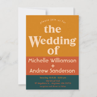 Orange Peacock Modern Retro A6 Invitation