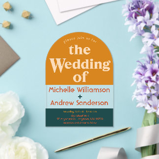 Orange Peacock Modern Retro Arched Acrylic Invitations