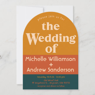 Orange Peacock Modern Retro Arched Invitation