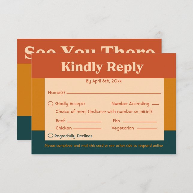 Orange Peacock Modern Retro QR Code Response Card (Front/Back)