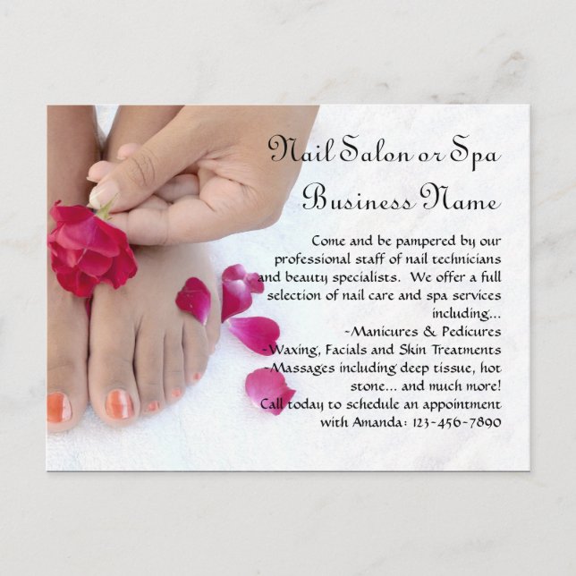 Orange Pedicure, Pink Rose, Nail Salon Postcards (Front)