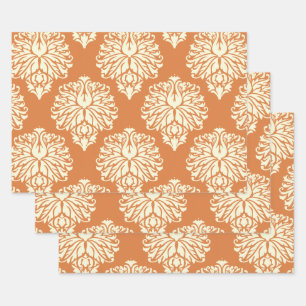 Orange Peel Southern Cottage Damask Wrapping Paper Sheet
