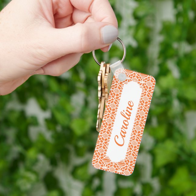 Orange Peel With White Crochet Lace Pattern Key Ring (Hand)