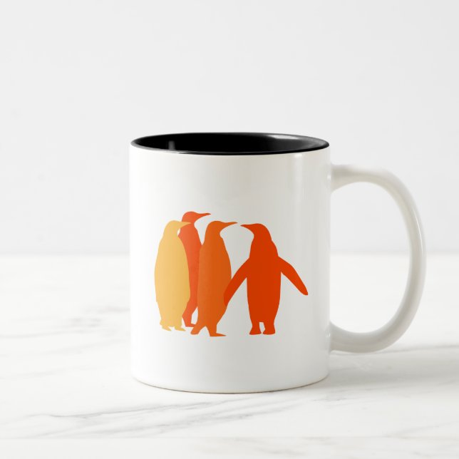 Orange Penguins Two-Tone Coffee Mug (Right)