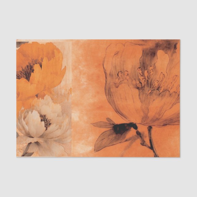 Orange Peonies 2 Decoupage Collage Design Tissue Paper (Front)