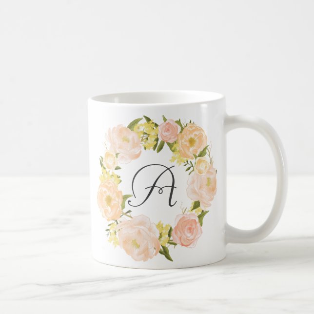 Orange Peonies Wreath Personalised Monogram Mug (Right)