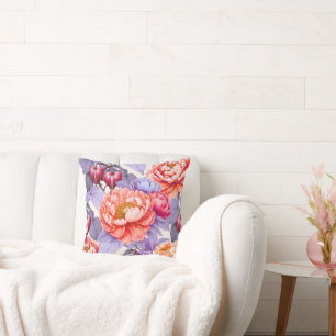 Orange Peony & Bleeding Heart Throw Pillow