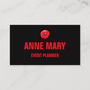 Orange Peony Floral Custom Black Professional Cool Business Card