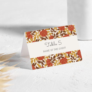 Orange Peony Flowers Fall Wedding Place Card