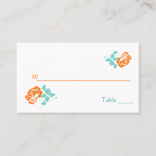 Orange Peony on White with Turquoise Placecards