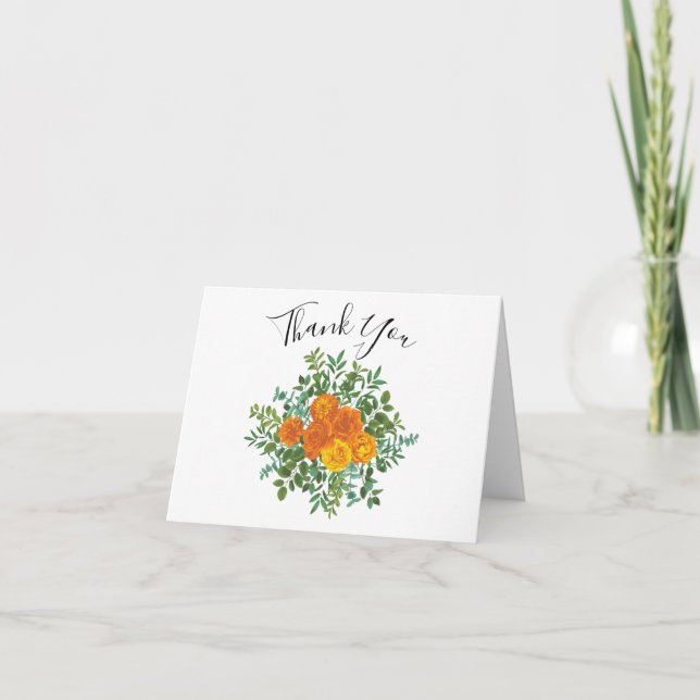 Orange Peony & Rose Floral Thank You Cards (Front)