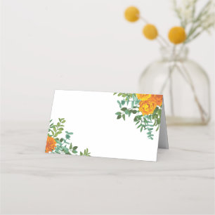 Orange Peony & Rose Floral Wedding Place Card