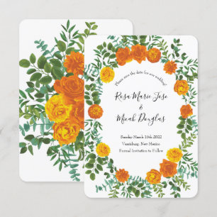 Orange Peony & Rose Floral Wedding Save the Date Invitation