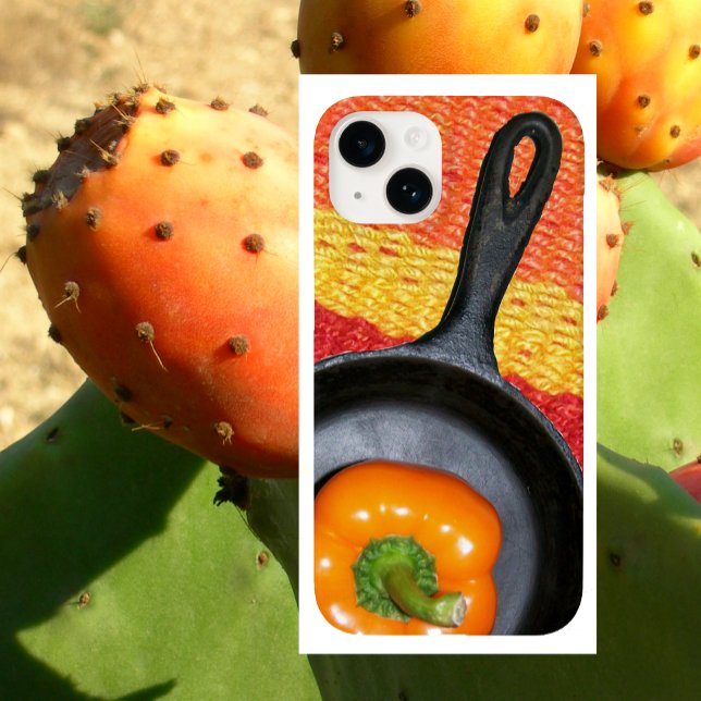 Orange Pepper in Black Frying Pan, Colourful Mat Case-Mate iPhone Case (Creator Uploaded)