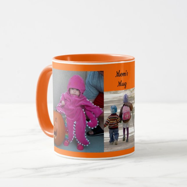 Orange Personalise 3 PHOTO TEMPLATE Gift Coffee Mug (Front Left)