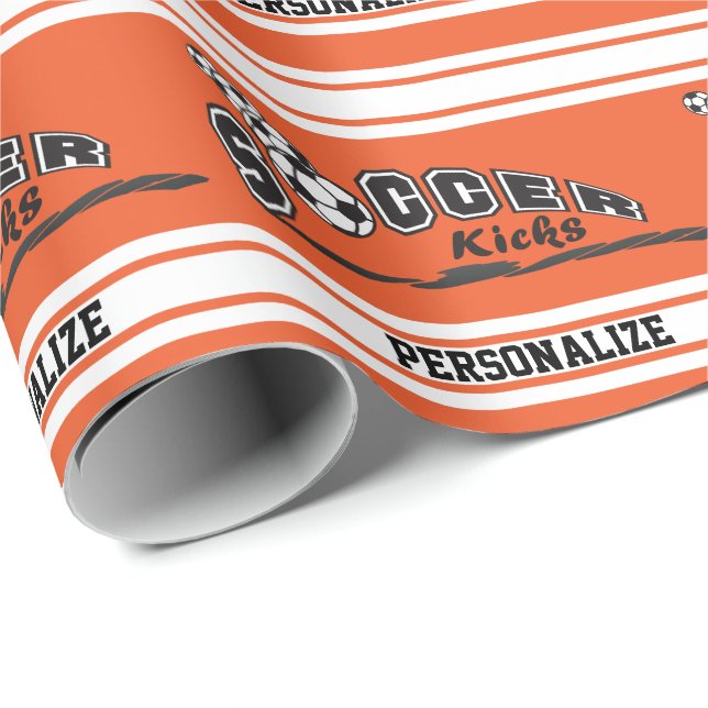 Orange Personalise Soccer Wrapping Paper (Roll Corner)