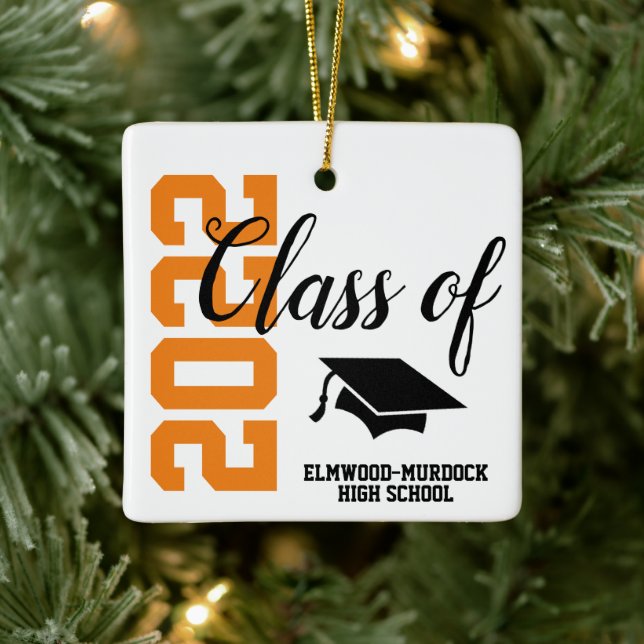 Orange Personalised High School Graduation Ceramic Ornament (Tree)