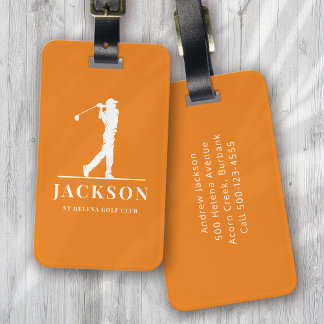 Orange Personalised Monogram Golfer Luggage Tag