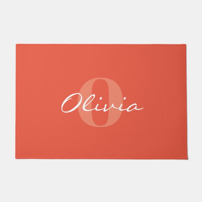 Orange Personalised Name Monogram Doormat (Front)