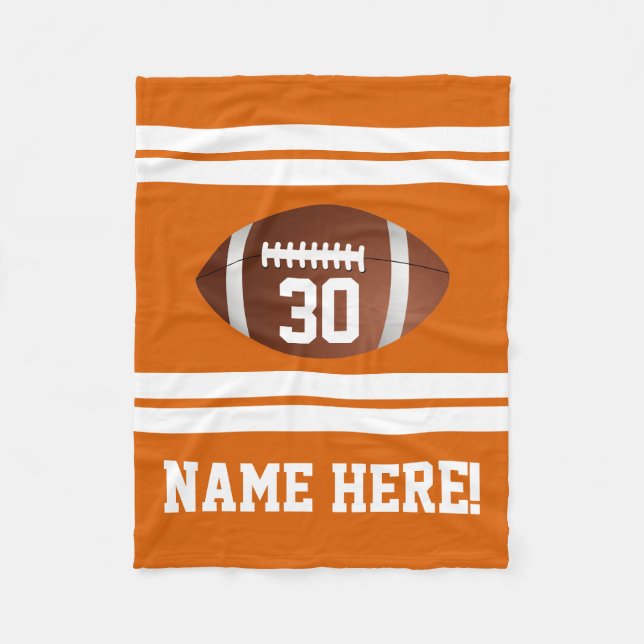Orange Personalised Name Team Colours Football Fleece Blanket (Front)