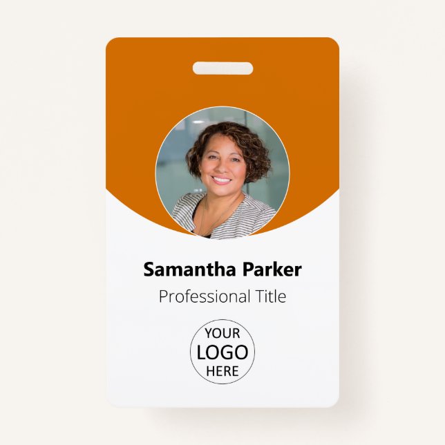 Orange Personalised Photo, Logo, Barcode Employee ID Badge (Front)