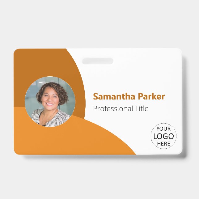 Orange Personalised Photo, Logo, Barcode Employee ID Badge (Front)