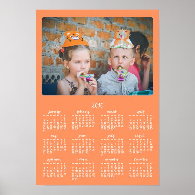 Orange Personalised Poster Yearly Calendar 2016 (Front)