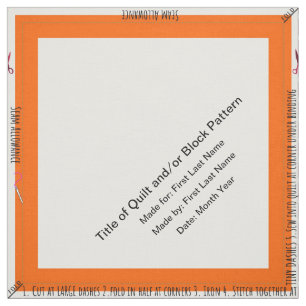 Orange Personalised Simple Quilt Label Corner Fabric