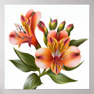 Orange Peruvian Lilies Flower Art Print Poster