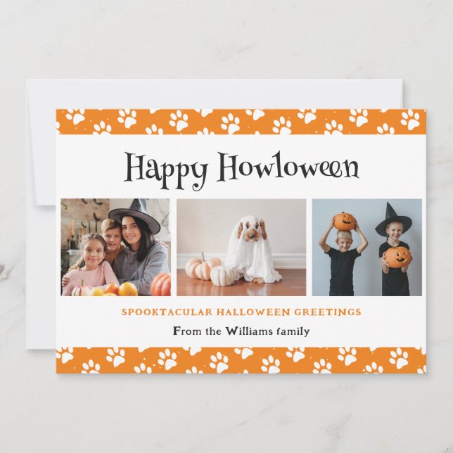 Orange Pet 3 Photo Halloween  Holiday Card (Front)