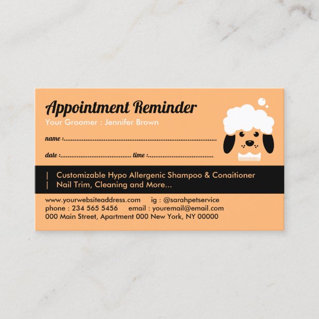 Orange Pet Bath Salon Appointment Dog Groomer Business Card (Front)