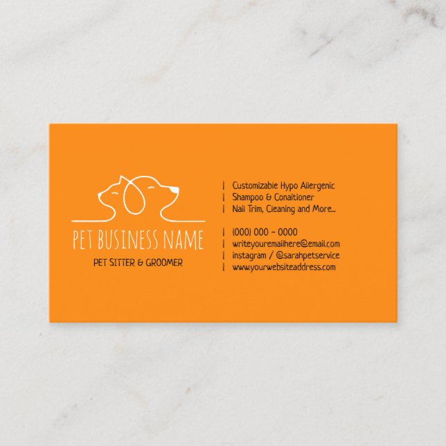 Orange Petsitter dog and cat logo veterinary Business Card (Front)