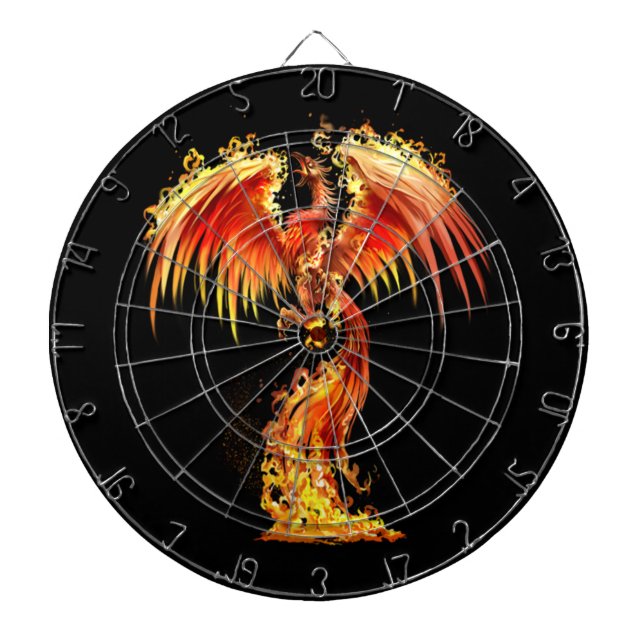 Orange Phoenix Rises From The Fiery Ashes Fantasy Dartboard (Front)