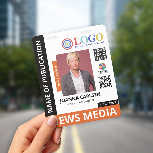 Orange Photo & 3 Logo QR Code Press ID Badge (Creator Uploaded)