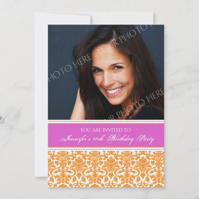 Orange Photo 40th Birthday Party Invitations (Front)