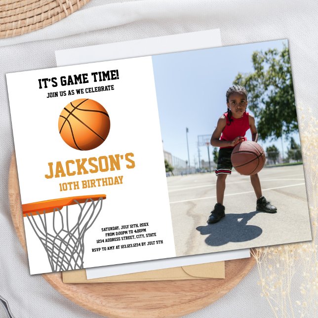 Orange Photo Basketball Ball Birthday Invitations (Orange Photo Basketball Ball Birthday Invitations)